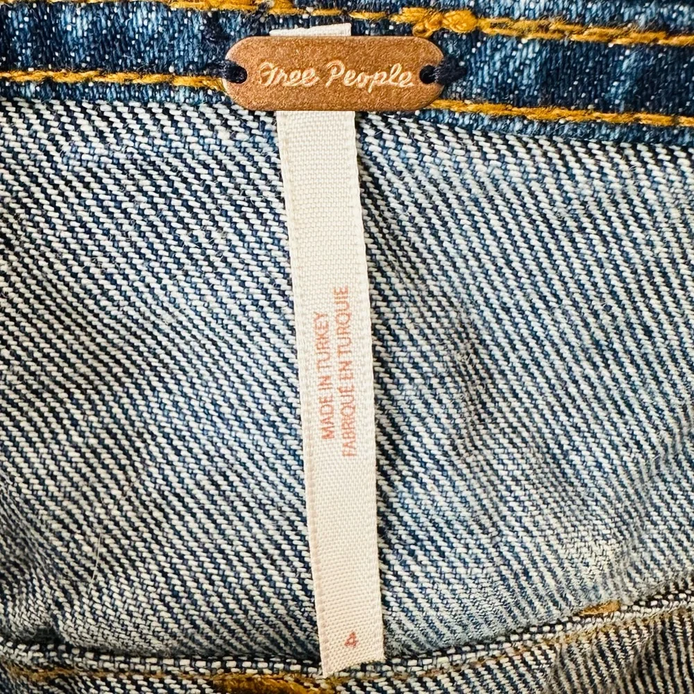 Free People Patchwork Blues Blue Denim Pinafore Overall Jean boho mini Dress - Picture 13 of 13